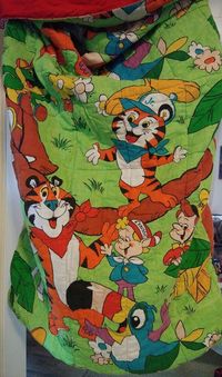The sleeping bag features Kellogg cereal characters: Tony the Tiger, Toucan Sam, Snap Crackle Pop, etc. The sleeping bag measures approx: 61" long and 32 1/2" wide. The sleeping bag is in great condition. No rips, tears, stains or holes. Zipper works great. The colors are nice and bright. | eBay!