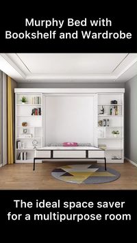 A murphy bed maximizes space and offers that perfect pop of urban sophistication to your space. This space saving design kit is comprised of a murphy bed and bookshelf/wardrobe/foldable desk storage units. Transform a room into a home office while making ready for guests with this marvelous Murphy bed set. It is the ideal space saver for a multipurpose room. The wall bed can be used daily for a good night’s sleep or whenever you need it in your guest room.
