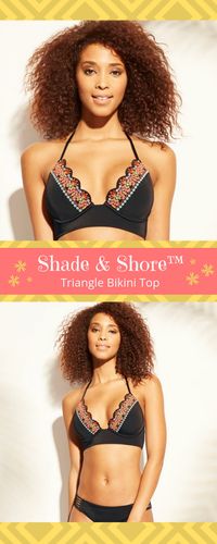 #target #afflink #swimwear Add a dash of color in the Tropics Light-Lift Eyelet-Trim Triangle Bikini Top from Shade & Shore™. This embroidered bikini top features lined underwire cups for shape and support, finished off by a wide band for comfortable, long-term wear. Pair this with black bikini bottoms in a wide array of styles for a look that's all you.