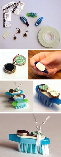 "Building Bristlebots: Basic Toothbrush Robotics": With a bag of toothbrushes and some basic electronics supplies, you can give a group of kids a fun introductory #robotics experience! Once you have a crew of working bots, get creative building mazes and tracks!