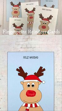 Fingerprint reindeer cards for kids to make for parents, grandparents, neighbors or teachers. Print the reindeer template to make these beautiful last minute DIY Christmas cards. #handmadechristmascards #christmascardskidscanmake #christmascardsforkids #diychristmascards #fingerprintreindeercards #fingerprintreindeer #christmascardsfortoddlers #christmascardsforbaby