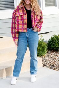 Bright Plaid Shacket for Winter with Nike Sneakers. | LSR