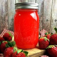 Strawberry MOONSHINE! with Sugar, Water, Fresh Lemon Juice, Strawberry Purée, Everclear.