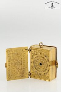 c1590 A fine and rare fragment of a Renaissance pendant watch in the shape of a small book. Probably Augsburg, 42 x 52 x 19 mm, circa 1590 Est: €7,500 - €9,500 Passed