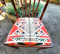 J'ai hésité sur le choix du coloris du kilim. Finalement, j'ai trouvé que le rouge allait bien. Il redonne un peps incroyable à mes chaises. Autres coloris disponibles : marron, bleu et gris.