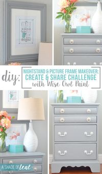 Nightstand Makeover + Create & Share Challenge with Wise Owl Chalk Synthesis Paint. Grey Nightstand makeover. | A Shade Of Teal