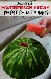 What a great way to cut watermelon for kids! Watermelon sticks, perfect for little hands.