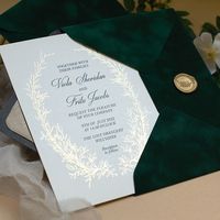 Luxury Gold Wreath & Velvet Green Wedding Invitations