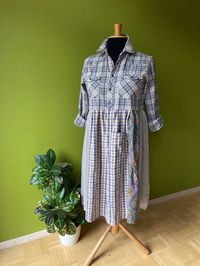 L Shabby Chic Shirt Recycled Fabric Dress Boho Bohemian Patchwork Shirt Artistic Rustic Gypsy Style Free People Funky Patchwork Style