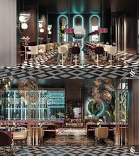 Atlantis is a cafe-restaurant project in England. Ocean blue, pearl and luxurious purple colors dominate this design, which takes its concept from its name. | Atlantis, İngiltere'de bir kafe-restoran projesidir. Konseptini isminden alan bu tasarımda okyanus mavisi, inci ve lüks mor renkler hakim. #cafedecoration #cafedesign #restaurantdesign #restorantasarımı #cafetasarımı #cafedekorasyonu #içmimari #artstylemimarlık #walldesign #duvartasarımı #luxurydesign #floortiles