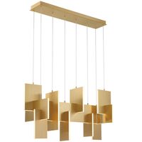 The Coburg Linear Chandelier is a creative display of slim, edge-lit LED panels interlocking in a dynamic modern design. Made of anodized aluminum, the laser-cut panels are durable and corrosion-resistant, and acrylic diffusers cover the lights. The continuous run of LEDs delivers seamless, multi-directional illumination and a striking visual statement.
