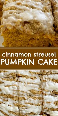 Cinnamon Streusel Pumpkin Cake is the best pumpkin cake, topped with a brown sugar streusel, and finished with a sweet vanilla glaze.