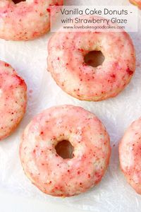 These Vanilla Cake Donuts with Strawberry Glaze are perfect for breakfast or a snack! They're easy to make and the glaze is made with fresh strawberries! So yummy!