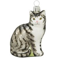 Sitting Gray Tabby Cat Glass Ornament | Bronner's CHRISTmas Wonderland
