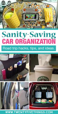 Lots of road trip organization hacks, tips, and ideas to keep the kids happy and the ride as stress-free as possible for mom and dad.