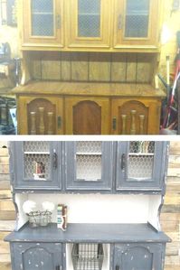 We can't believe this old hutch upcycle idea. See the before and after of this painted hutch transformation. Upcycled furniture is a great way to decorate your living or kitchen on a budget. Who doesn't love furniture flea market flips?