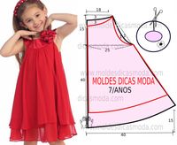 A publicação de hoje contempla o molde de vestido infantil simples vermelho para meninas com idade de 7 anos. A ilustração do molde não tem valor de...
