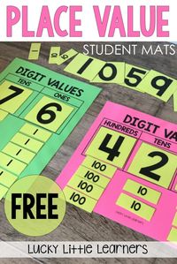 Grab this free set of student place value mats. They are available in both 2-digit and 3-digit numbers. These mats are a great, hands on way of teaching students about value of a digit as well as expanded form.