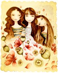 How I picture Eulalie, Susannah and Lucy in The Miller Brides. Brown hair, green eyes, and Lucy is the one with her head on Susannah's shoulder.