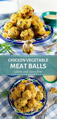 These little Chicken Vegetable Meatballs are an easy appetizer to serve on game day or a simple finger food for toddlers. Just prep the grated ingredients, mix together, roll into balls and bake. | A Meal In Mind @amealinmind #amealinmind #appetizer #gamedayfood #chicken #chickenmeatball #toddlerfood #fingerfood #easyrecipes #glutenfree #dairyfree #eggfree