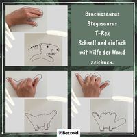 Genial einfach: So zeichnest Du Dinosaurier mit HIlfe einer Hand :) | Handabdruck Ideen
