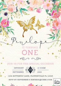 Butterfly Birthday Invitation / Garden Birthday by LuckyPlumStudio