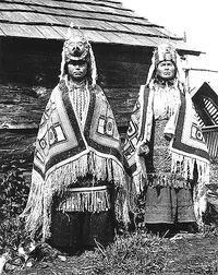Mrs Fred Good and her mother Gamlakyet at Kitwanga village, British Columbia - Gitxsan - 1910
