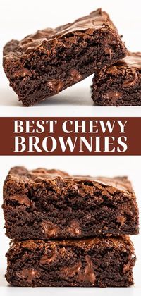 The BEST Chewy Brownies are just as fudgey as the boxed brownies but packed with way more from-scratch chocolate flavor. Easy, homemade one bowl recipe made in less than 1 hour! #chewybrownies #homemadebrownies #brownierecipeeasy
