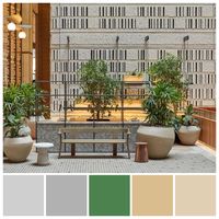 Biophilic design features plants, natural materials and colours inspired by nature, set within an underlying neutral colour scheme. Research indicates that we have an innate affinity with nature, which can have a calming, rejuvenating impact. Colour illustration by Zena O’Connor, PhD © Design Research Associates, featuring 161 Collins Street, Melbourne, designed by Bates Smart.