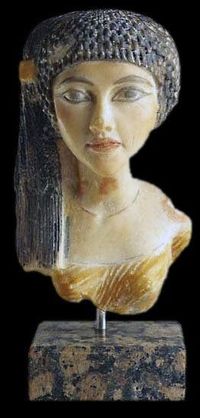 Egyptian Pharaoh Akhenaten's daughter~ Sculptured bust ~ Made of polymer ~ This daughter of Akhenaten ~ indentified as Ankh -en-pa-Aton is cleverly painted in stylized elegance ~ Original: Musee du Louvre ~ Paris ~ Egypt ~New Kingdom ~ 18th Dynasty ~ Around 1345 BC