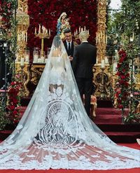Dolce and Gabbana Custom wedding dress veil #cathedral #positano #kourtney #kravis