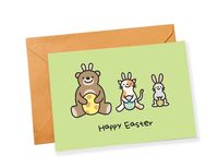 🐰 Printable Easter Day card with Easter bunny and friends. Big bear and little kitty got their own bunny ears for Easter day! Happy Easter! 🐰