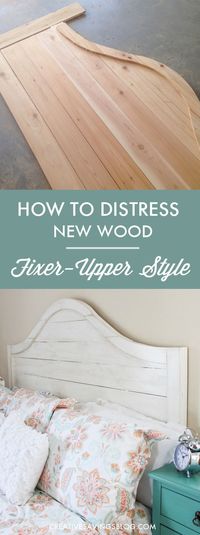 If you love HGTV's Fixer Upper, you'll love this super simple distressing technique. It makes new wood look old with Joanna Gaines' signature Rustic Farmhouse and Shabby Chic style. In fact, this headboard is an exact replica of the one she has in her own bedroom!