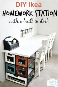 Love how budget-friendly and easy this is to make this Ikea Homework Station. #ikeahack #ikea #homeworkstation #desk #desksetup #homeworkroom