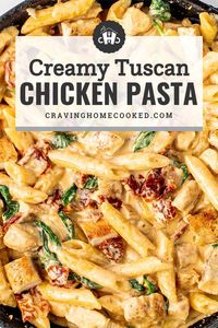 Comforting Creamy Tuscan Chicken Pasta made entirely in one pot! This easy, creamy pasta dish boasts big Italian flavors and tender chicken. #recipe #tuscanchicken #pasta