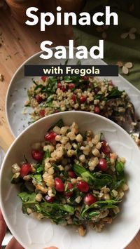 Create the best winter salad with spinach, Italian fregola Sarda and pomegranate arils. This healthy Spinach Salad is also nutritious and tasty! You will love the nutty flavour of the fregola pasta. Head on over to the blog for all the details.