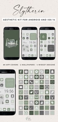 Want a cute new phone aesthetic? In this Slytherin Harry Potter themed kit 𝘆𝗼𝘂 𝗴𝗲𝘁 𝟴𝟵 𝗮𝗽𝗽 𝗰𝗼𝘃𝗲𝗿𝘀, 𝟮 𝘄𝗮𝗹𝗹𝗽𝗮𝗽𝗲𝗿𝘀 𝗮𝗻𝗱 𝟰 𝘄𝗶𝗱𝗴𝗲𝘁 𝗱𝗲𝘀𝗶𝗴𝗻𝘀!! 𝗖𝗮𝗻 𝗯𝗲 𝘂𝘀𝗲𝗱 𝗳𝗼𝗿 𝗮𝗻𝗱𝗿𝗼𝗶𝗱 𝗮𝗻𝗱 𝗶𝗢𝗦 𝟭𝟰. Click HERE to buy! |ios 14 aesthetic home screen | ios 14 home screen themes | ios 14 app icons | ios 14 home screen ideas green | ios 14 app icons slytherin | ios 14 app icons harry potter | ios 14 app icons green | harry potter ios 14 home screen slytherin