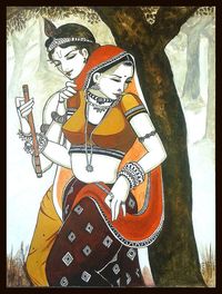 Krishna Print featuring the painting Radha Krishna 3 by Alpana Lele