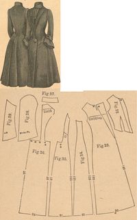 Der Bazar 1889: Black striped woollen springtime coat; 22. bodice lining, 23. front part, 24. and 25. side gores, 26. back part, 27. collar in half size, 28. and 29. sleeve parts