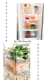 Refrigerator Organization, Refrigerator Organizer, Kitchen Organization, Refrigerator Kitchen Ideas, The Home Edit Organization, The Home Edit Fridge, The Home Edit Organization, The Home Edit Kitchen Organization, The Container Store, Small Space Solutions, More Space, Food Storage, Veggie Storage, Fruit Storage, Clear Storage Bins, Home Storage Solutions, An organized Home,