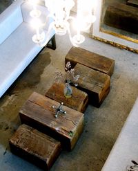old blocks of wood are now coffee tables