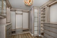 Contemporary Closet Design #contemporary #closet #closetideas #chandelier #flushmount #closetinspiration