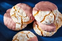 These sweet Italian almond cookies are beautifully balanced by the tart, fruity ruby chocolate.