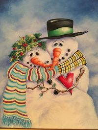 sherrylpaintz a whimsical Snow couple with love 11x14" canvas painting