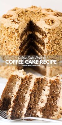 This coffe cake will have you drooling! It has four layers of moist coffee cake and has coffee buttercream frosting between each layer. It can be served as afternoon tea or it can be made for birthdays! Decorate with coffee buttercream and walnuts as they make the perfect pair.