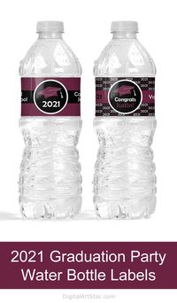 Graduation printable water bottle labels maroon and black graduation decorations. High school graduation party decorations. College graduation decorations. Class of 2021. #highschoolgraduation #highschoolgraduationparty #collegegraduation #classof2021 #waterbottles #waterbottlelabels #waterbottlestickers