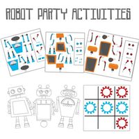 Robot birthday party activities... mix-and-match robot pieces to make your own robot, coloring pages, and tick-tack-toe!