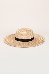 Canotier en paille naturel bords larges ruban noir zoom