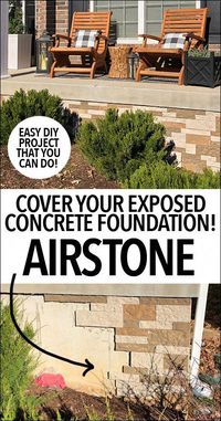 We finally fixed that pesky exposed concrete foundation on the front of our home with the help of @airstoneveneer! Love how it turned out and it only took us 2.5 hours to complete from start to finish!! #ad #airstone #homerepair