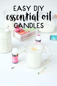 These easy diy essential oil candles are so easy to make! They are homemade are with soy and scented with essential oils then poured into mason jars. This quick and easy diy project takes about 20 minutes from start to finish…even I can make diy candles!